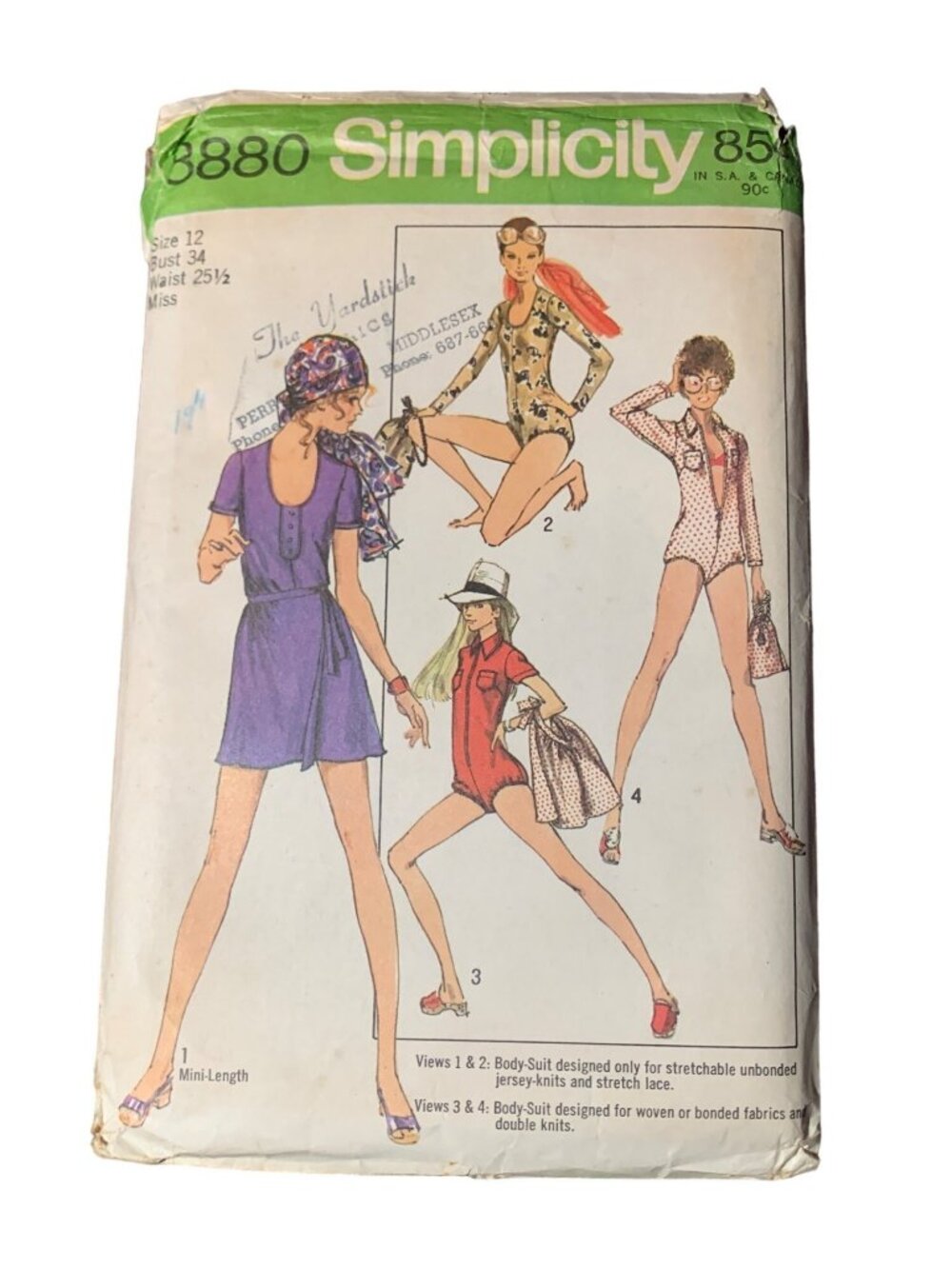 Vintage Simplicity 8880 Misses 70s Body Suit Dress Sewing Pattern Size 12